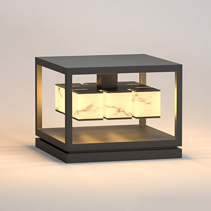 Modern Brick Square Stainless Steel PC Outdoor Pillar Light Black Single or Double Layer Solar or Hardwired IP65 Villa Gate