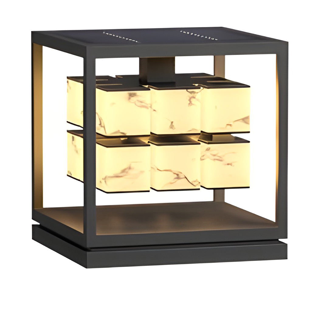 Modern Brick Square Stainless Steel PC Outdoor Pillar Light Black Single or Double Layer Solar or Hardwired IP65 Villa Gate