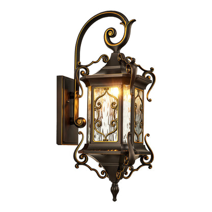 European Gilded Aluminium Outdoor Wall Lantern E27 IP65 Coffee Gold
