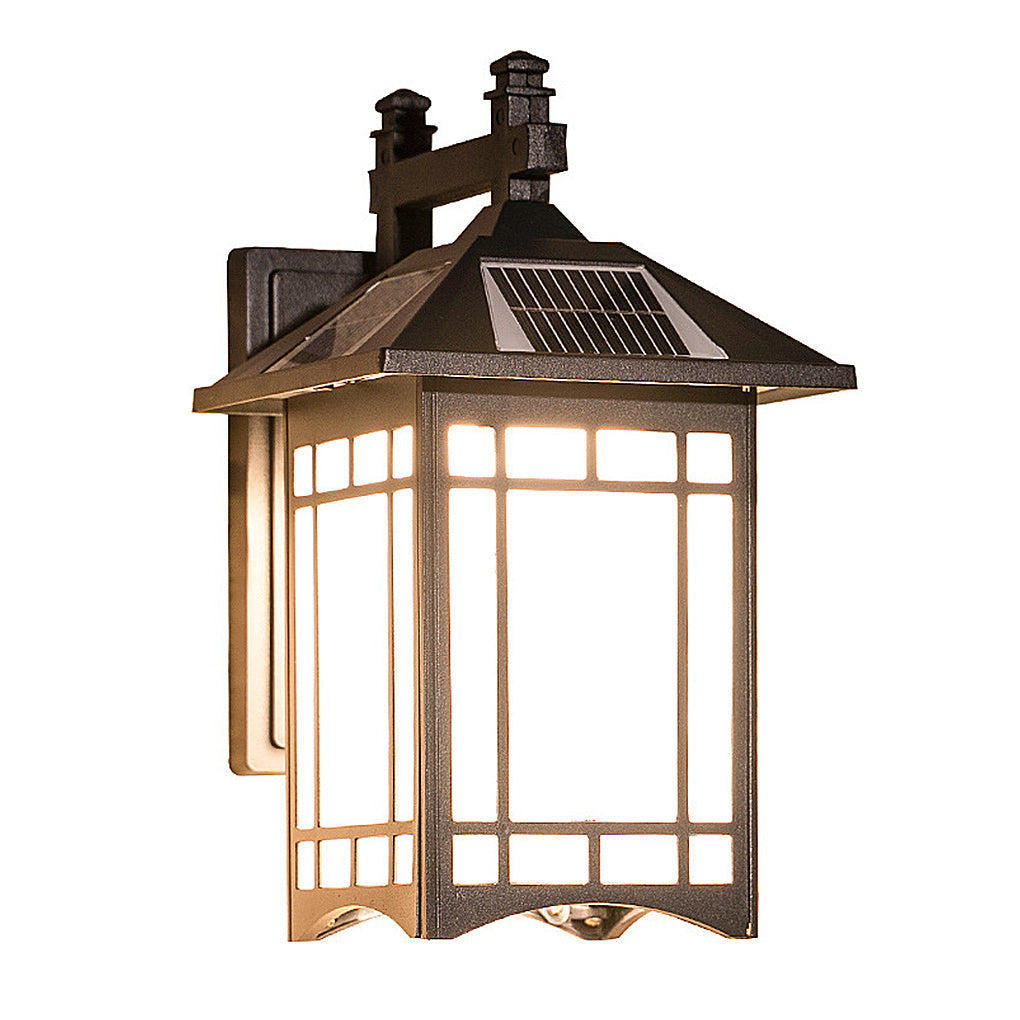 Retro Lantern Wall Sconce Die-Cast Aluminum Glass Solar or Hardwired IP55 3000K Black Bronze Copper Garden