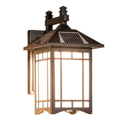 Retro Lantern Wall Sconce Die-Cast Aluminum Glass Solar or Hardwired IP55 3000K Black Bronze Copper Garden