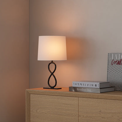 Bronze Pure Copper Table Lamp Twisted Infinity Base Beige Fabric Shade European Luxury LED 8W 23.62 Inch