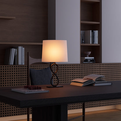Bronze Pure Copper Table Lamp Twisted Infinity Base Beige Fabric Shade European Luxury LED 8W 23.62 Inch