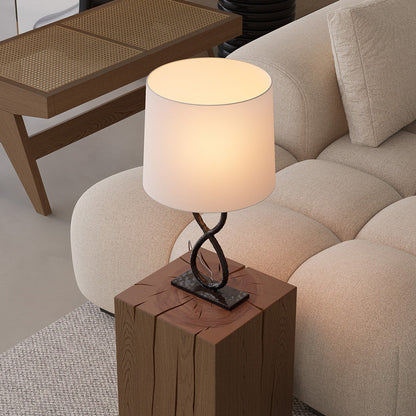 Bronze Pure Copper Table Lamp Twisted Infinity Base Beige Fabric Shade European Luxury LED 8W 23.62 Inch