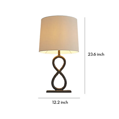 Bronze Pure Copper Table Lamp Twisted Infinity Base Beige Fabric Shade European Luxury LED 8W 23.62 Inch