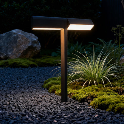 Modern Outdoor LED Pathway Light Dual Head Aluminum Gray Black 19.8 27.7 Inch