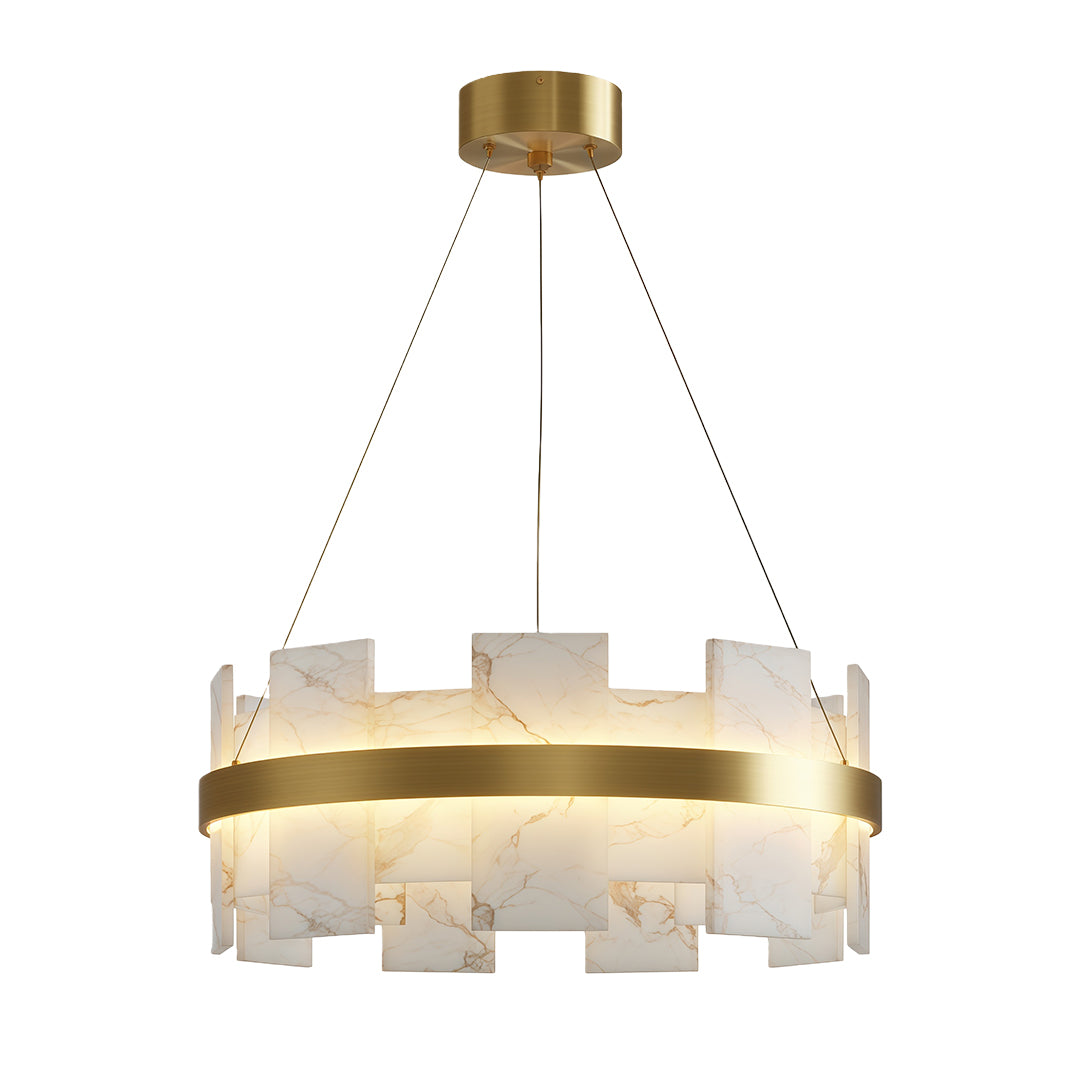Modern Copper Marble LED Chandelier with 3 Step Dimming for Luxury Dining Room Ceiling Lighting