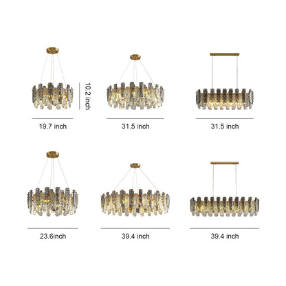 Contemporary Crystal Chandelier Solid Copper Textured Crystal Rods Eye-Protecting E14 French Style