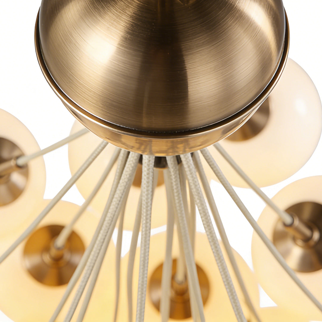 Gold Frame Bubble Glass Chandelier with Transparent Glass Spheres on Fine Suspension Arms