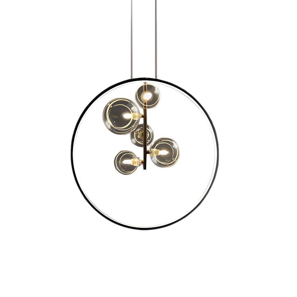 Black Vertical Ring Pendant Light Bubble Glass G9 LED Integrated Strip 3000K 1/3/5 Light Indoor
