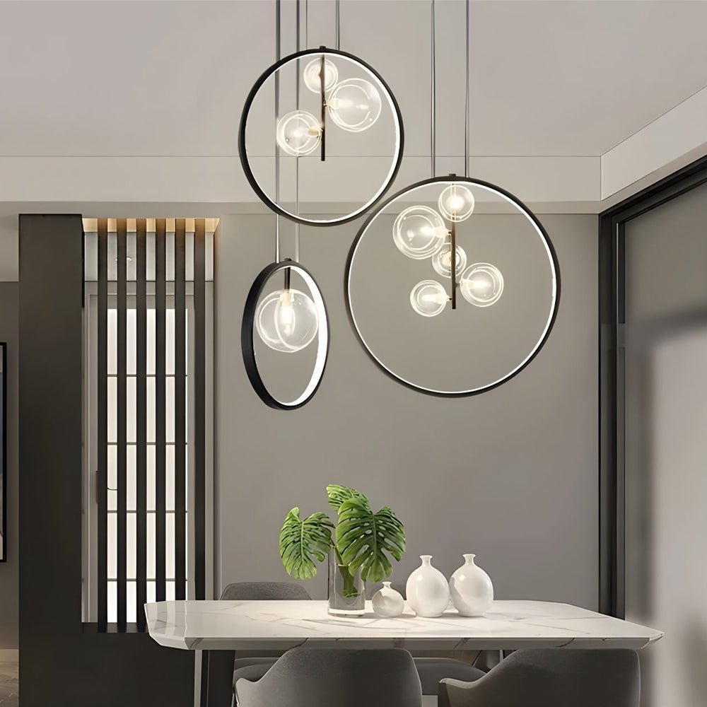 Black Vertical Ring Pendant Light Bubble Glass G9 LED Integrated Strip 3000K 1/3/5 Light Indoor