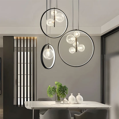 Black Vertical Ring Pendant Light Bubble Glass G9 LED Integrated Strip 3000K 1/3/5 Light Indoor