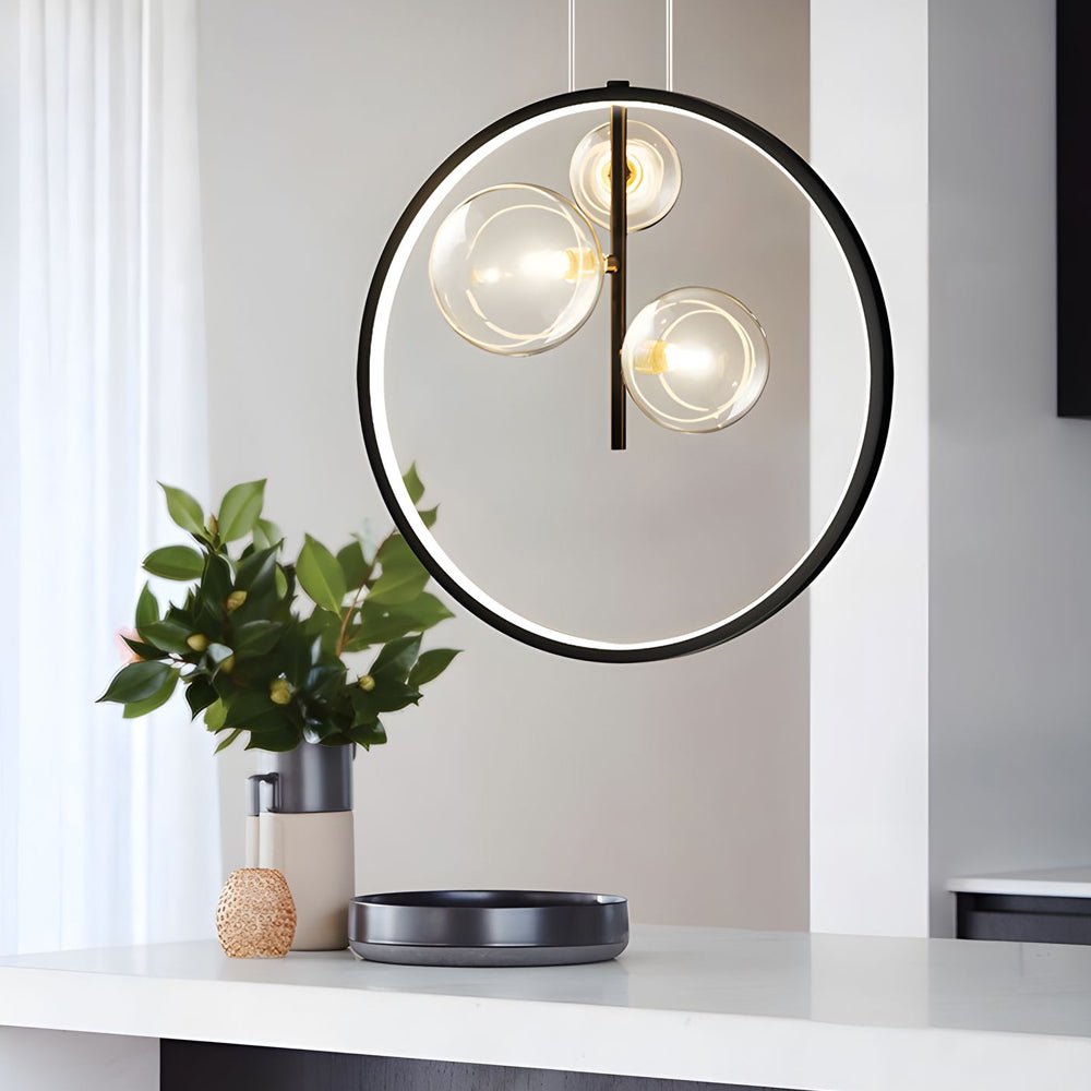 Black Vertical Ring Pendant Light Bubble Glass G9 LED Integrated Strip 3000K 1/3/5 Light Indoor