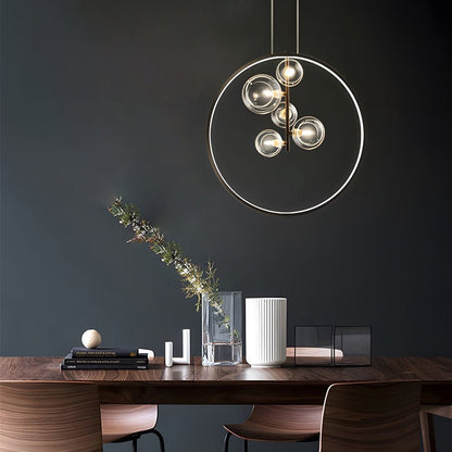 Black Vertical Ring Pendant Light Bubble Glass G9 LED Integrated Strip 3000K 1/3/5 Light Indoor