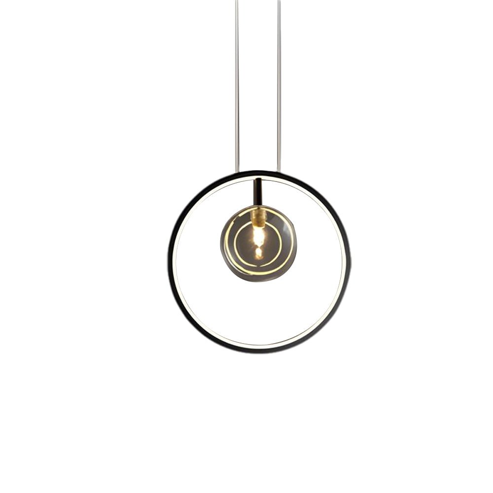 Black Vertical Ring Pendant Light Bubble Glass G9 LED Integrated Strip 3000K 1/3/5 Light Indoor