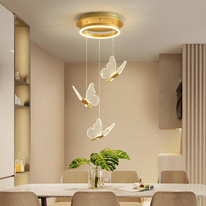 Butterfly Staircase Chandelier Gold Iron Acrylic Wings LED Dimmable 3000K 6000K