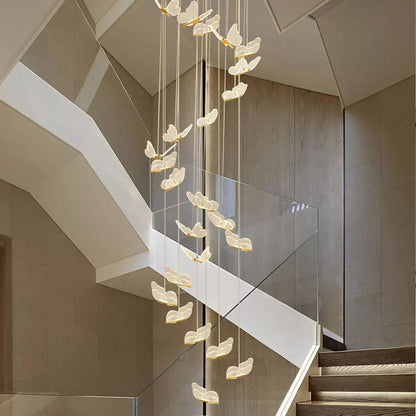 Butterfly Staircase Chandelier Gold Iron Acrylic Wings LED Dimmable 3000K 6000K