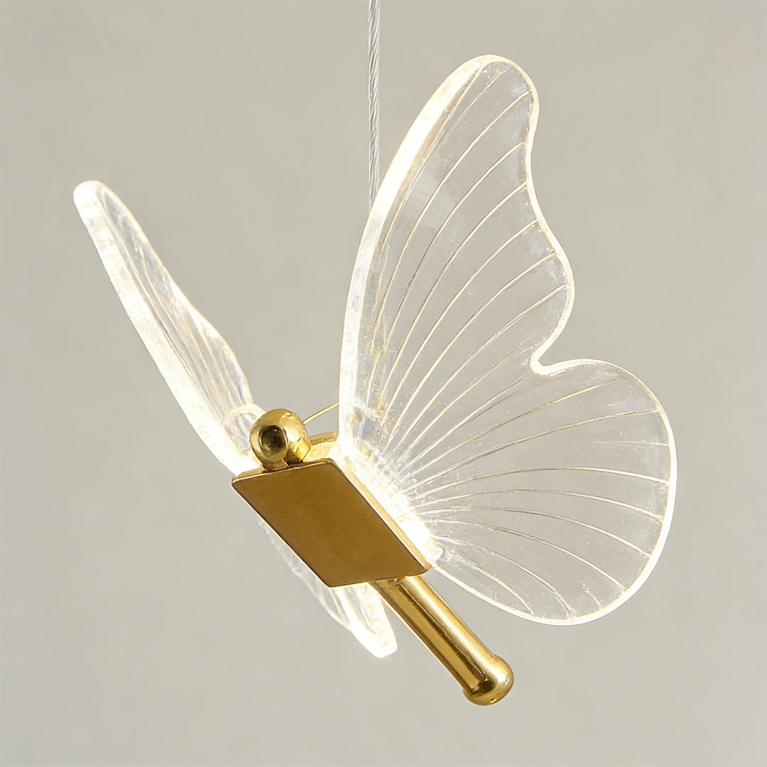Butterfly Staircase Chandelier Gold Iron Acrylic Wings LED Dimmable 3000K 6000K