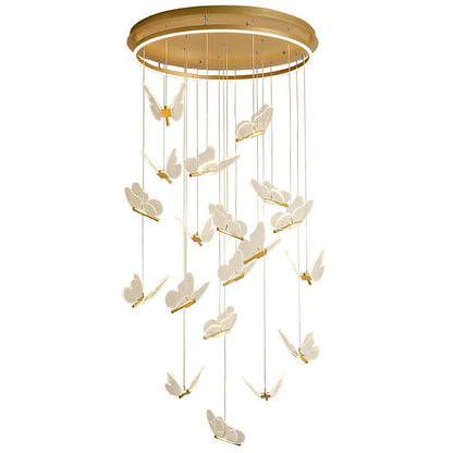Butterfly Staircase Chandelier Gold Iron Acrylic Wings LED Dimmable 3000K 6000K
