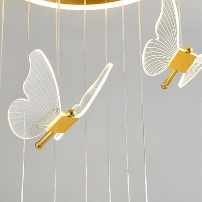 Butterfly Staircase Chandelier Gold Iron Acrylic Wings LED Dimmable 3000K 6000K