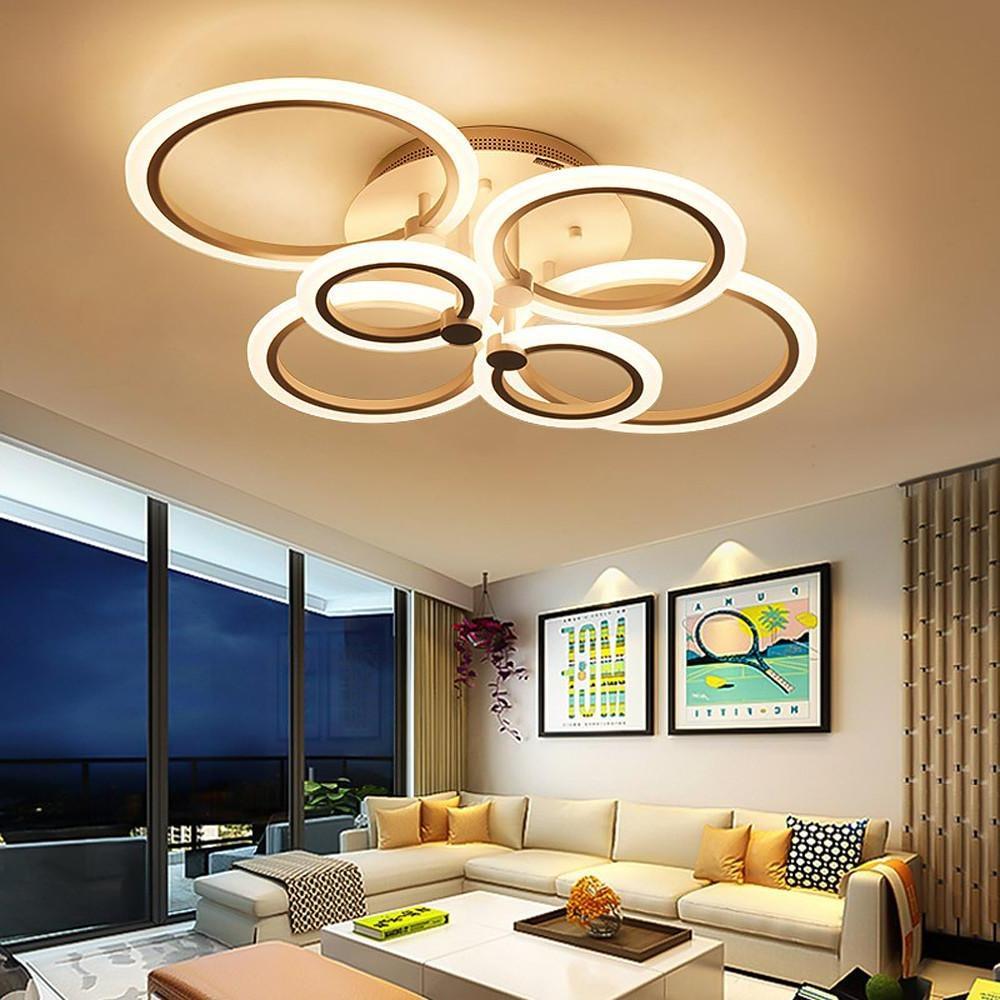 Multi-Circle Cluster Double-Tier Semi-Flush Mount Ceiling Light — Modern Aluminum Acrylic LED 4 6 8 Light