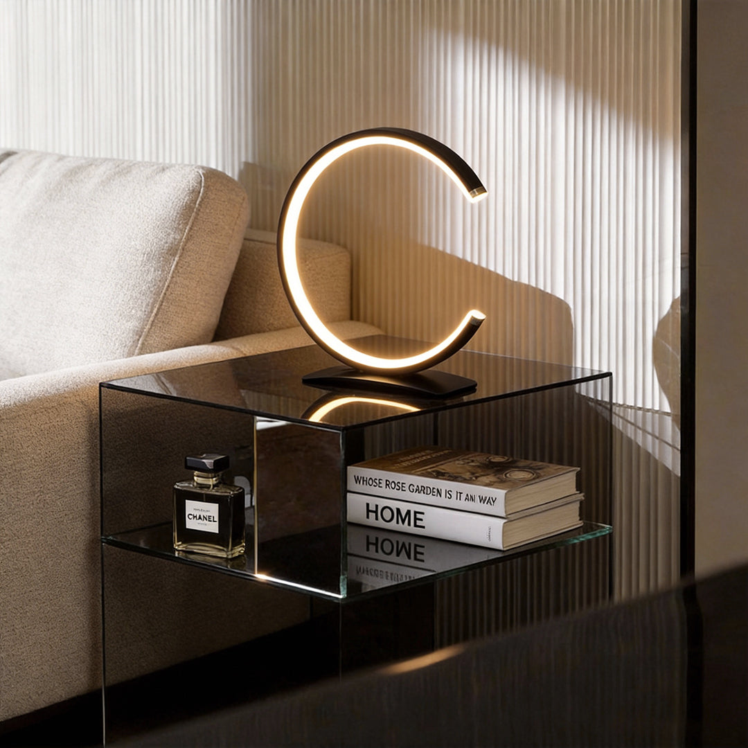 Modern Table Lamp C Shape Touch 3 Color Temp LED Silicone Shade Black White Bedside Desk 12 Inch