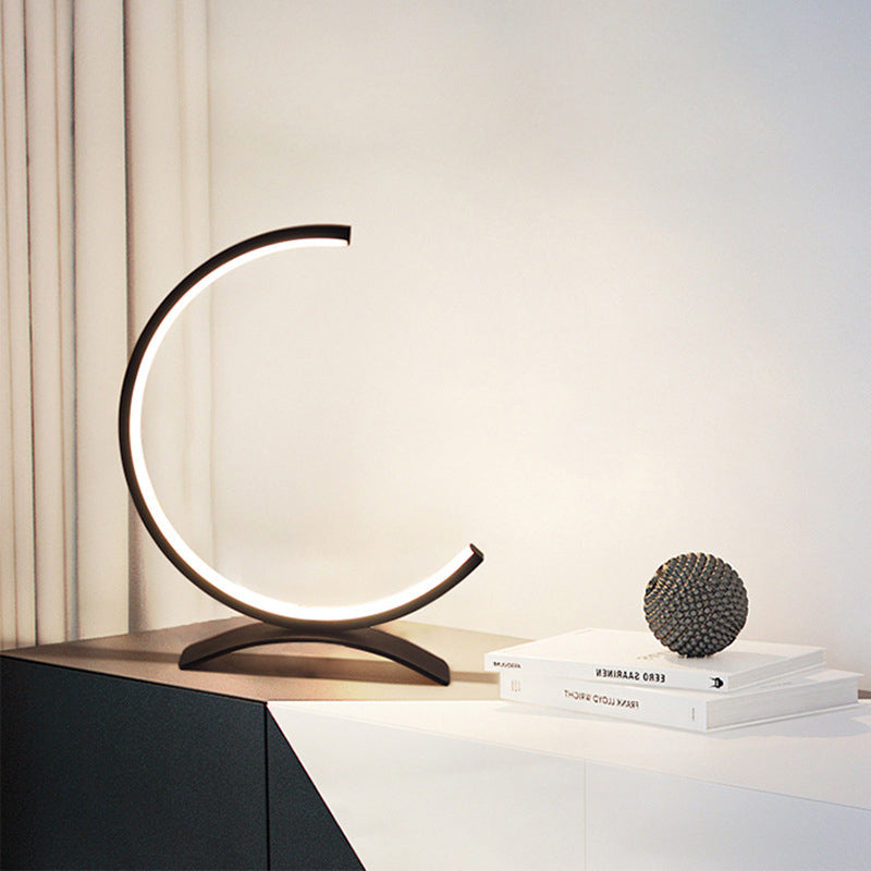 Modern Table Lamp C Shape Touch 3 Color Temp LED Silicone Shade Black White Bedside Desk 12 Inch