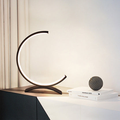 Modern Table Lamp C Shape Touch 3 Color Temp LED Silicone Shade Black White Bedside Desk 12 Inch