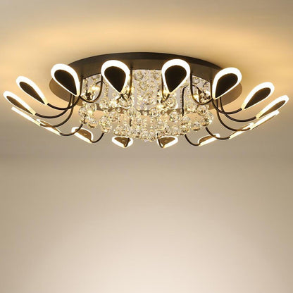 Flower-Shaped Crystal Semi-Flush Mount Ceiling Light — Modern Metal Acrylic Crystal LED White Black Dimmable 39 Inch