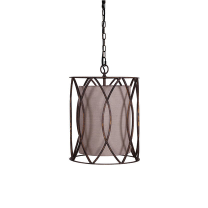 Black Industrial Pendant Light Caged Cast Iron Linen Fabric Shade E12 Kitchen Island Dining Room 14 Inch