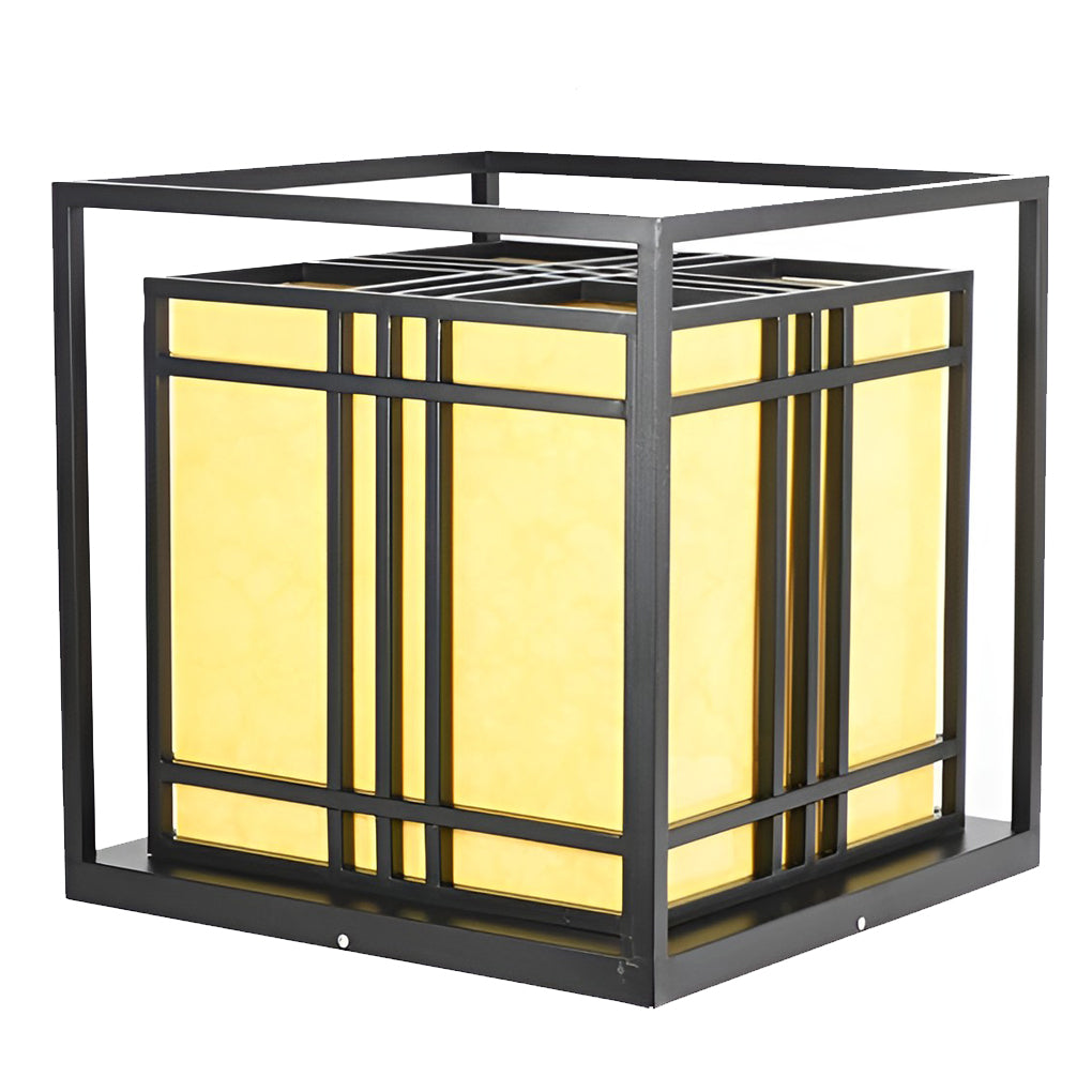 Caged Galvanized Steel Imitation Marble Outdoor Pillar Light Black Hardwired IP65 4 Sizes Courtyard Villa Lawn