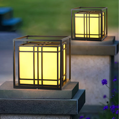 Caged Galvanized Steel Imitation Marble Outdoor Pillar Light Black Hardwired IP65 4 Sizes Courtyard Villa Lawn