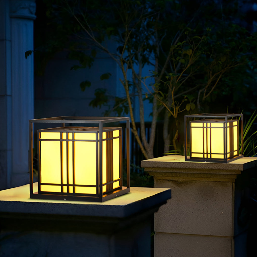 Caged Galvanized Steel Imitation Marble Outdoor Pillar Light Black Hardwired IP65 4 Sizes Courtyard Villa Lawn