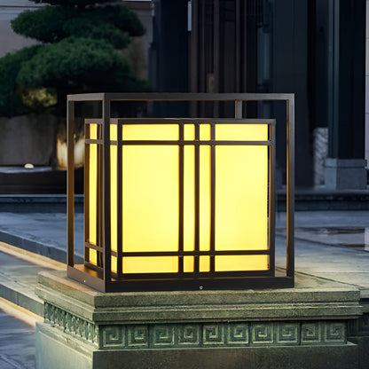 Caged Galvanized Steel Imitation Marble Outdoor Pillar Light Black Hardwired IP65 4 Sizes Courtyard Villa Lawn