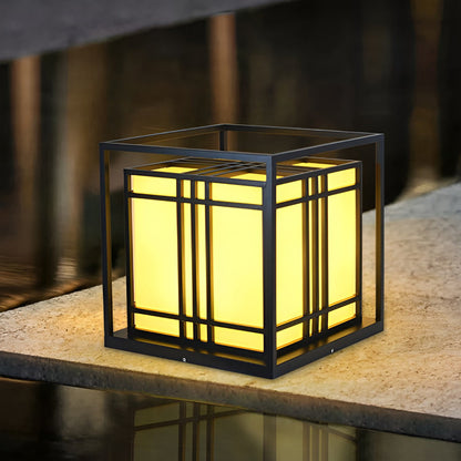 Caged Galvanized Steel Imitation Marble Outdoor Pillar Light Black Hardwired IP65 4 Sizes Courtyard Villa Lawn