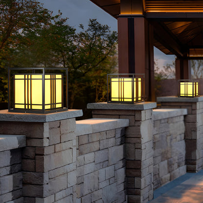 Caged Galvanized Steel Imitation Marble Outdoor Pillar Light Black Hardwired IP65 4 Sizes Courtyard Villa Lawn