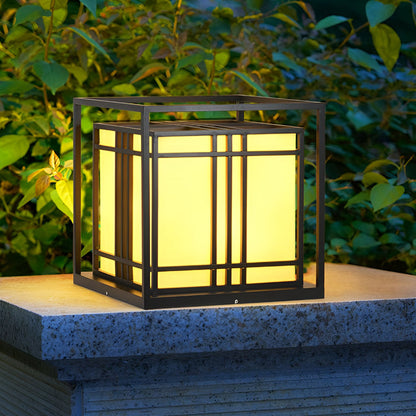 Caged Galvanized Steel Imitation Marble Outdoor Pillar Light Black Hardwired IP65 4 Sizes Courtyard Villa Lawn