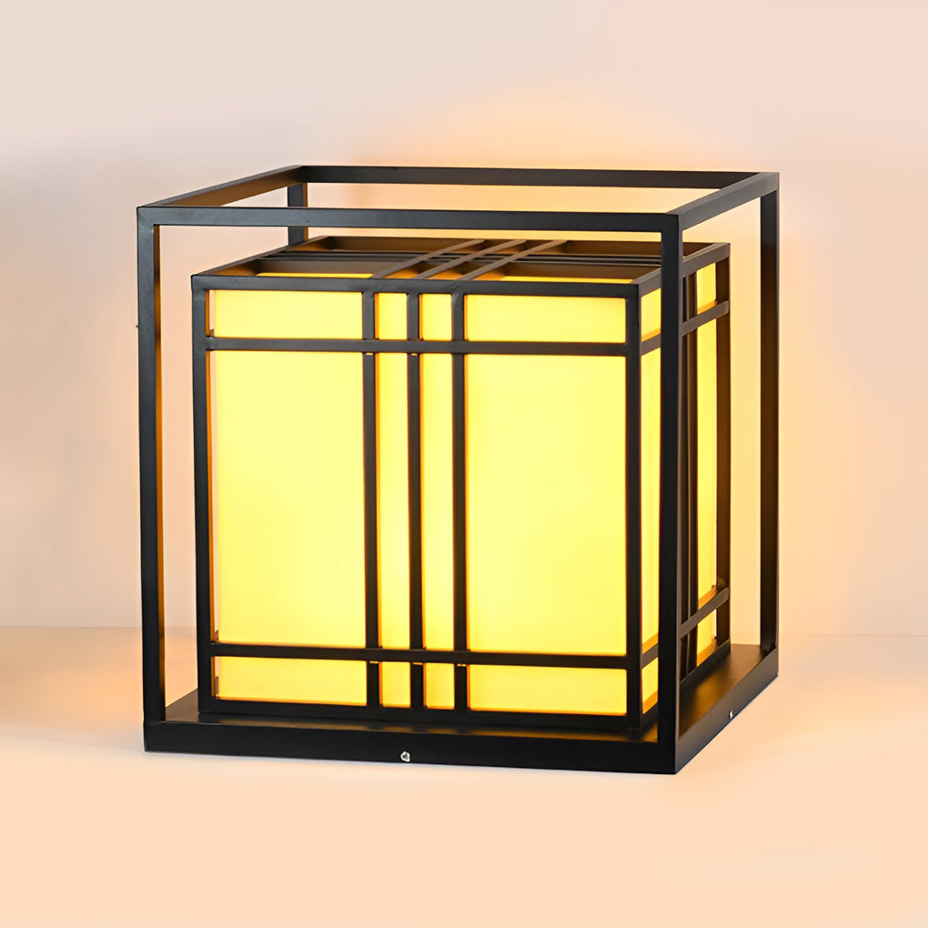Caged Galvanized Steel Imitation Marble Outdoor Pillar Light Black Hardwired IP65 4 Sizes Courtyard Villa Lawn