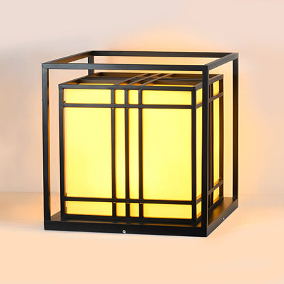 Caged Galvanized Steel Imitation Marble Outdoor Pillar Light Black Hardwired IP65 4 Sizes Courtyard Villa Lawn