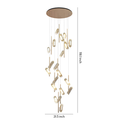 Staircase Chandelier Aluminium Acrylic 20-Head Linear Gradient Integrated LED Terracotta Gold Modern 3-Step Colour Temperature
