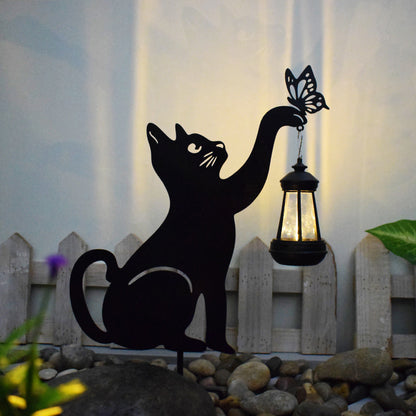 Solar Cat Silhouette Garden Stake Light Black Metal Hanging Lantern IP55 3000K Warm White Left Right or Dual Position