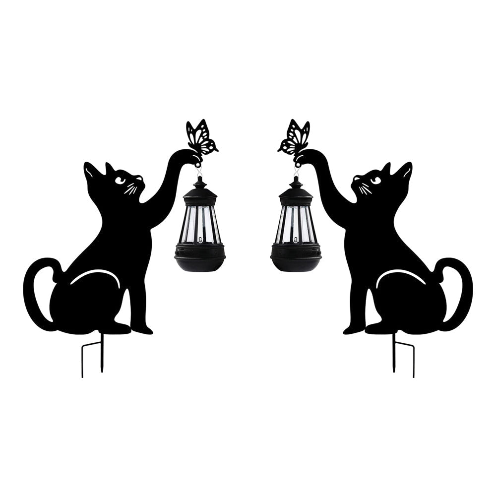 Solar Cat Silhouette Garden Stake Light Black Metal Hanging Lantern IP55 3000K Warm White Left Right or Dual Position