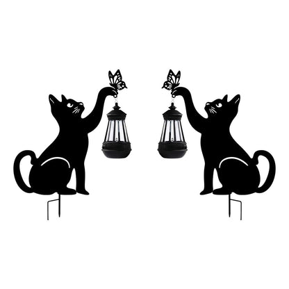 Solar Cat Silhouette Garden Stake Light Black Metal Hanging Lantern IP55 3000K Warm White Left Right or Dual Position