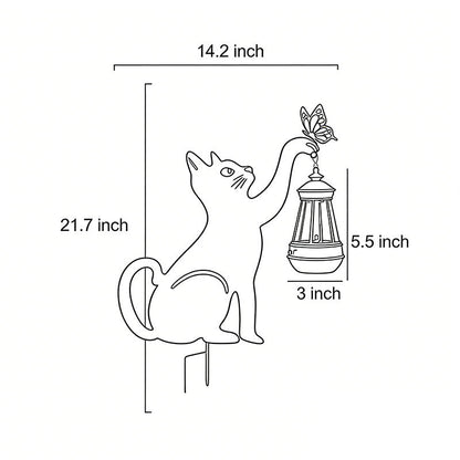 Solar Cat Silhouette Garden Stake Light Black Metal Hanging Lantern IP55 3000K Warm White Left Right or Dual Position