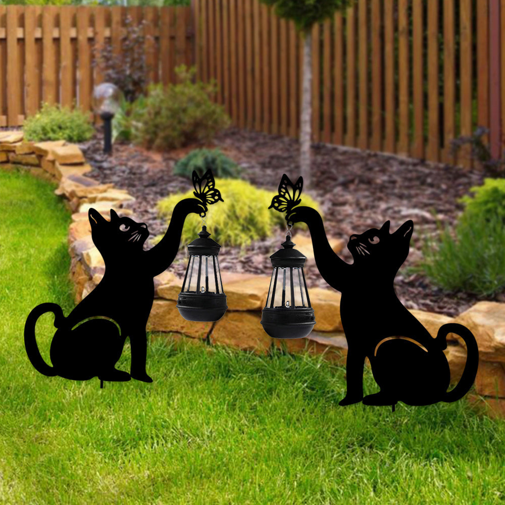 Solar Cat Silhouette Garden Stake Light Black Metal Hanging Lantern IP55 3000K Warm White Left Right or Dual Position