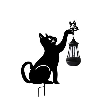Solar Cat Silhouette Garden Stake Light Black Metal Hanging Lantern IP55 3000K Warm White Left Right or Dual Position