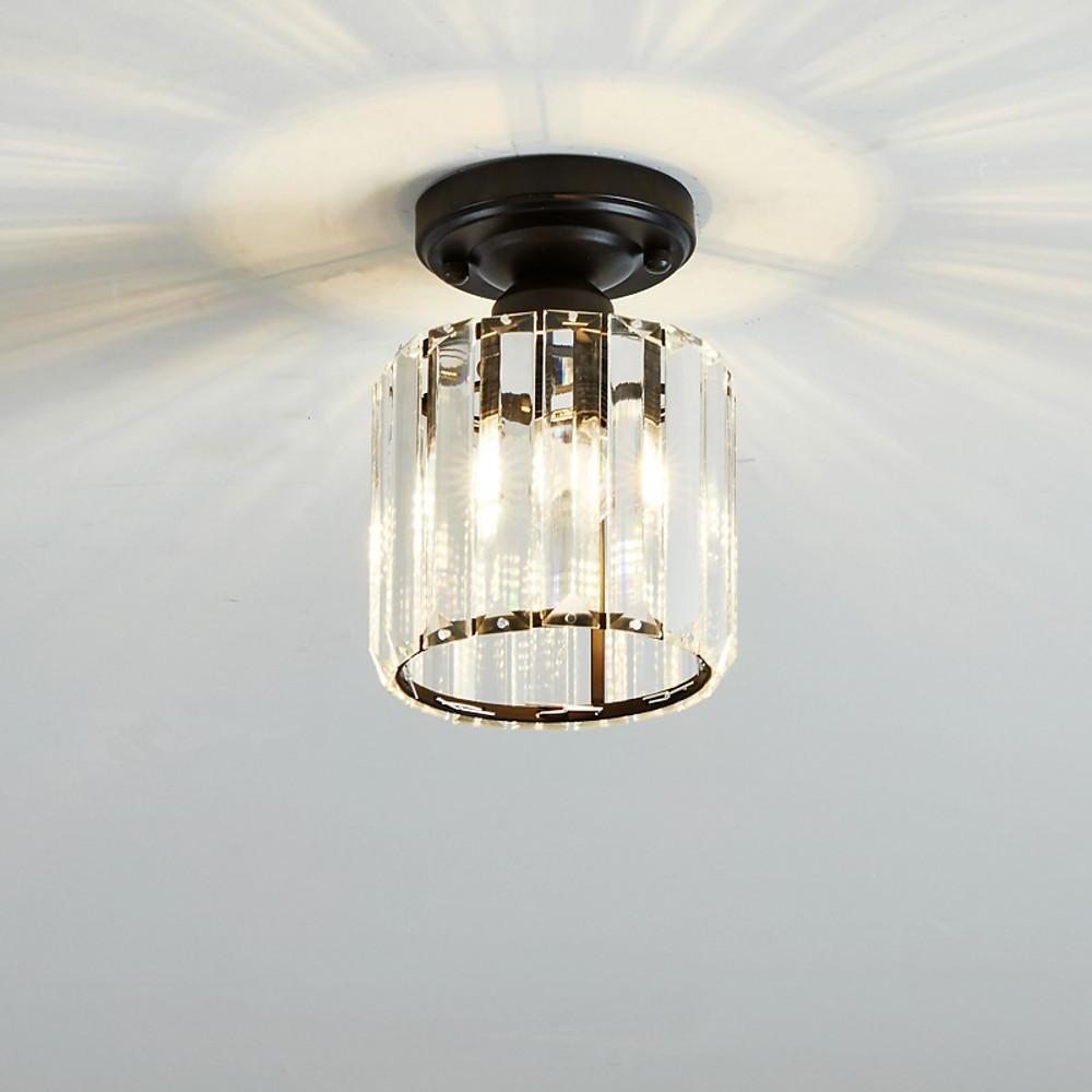 Crystal Semi-Flush Mount Ceiling Light — Nordic Modern Industrial Gold Black Round Square E26 E27 5 Inch