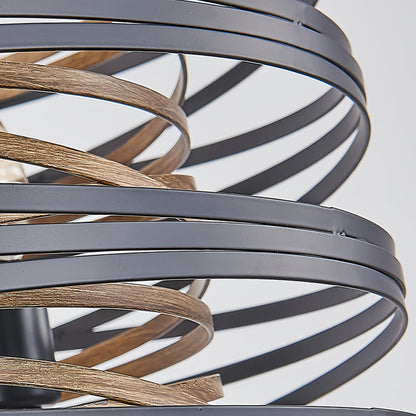 Black Drum Pendant Light Stacked Iron Rings Walnut Accent E12 American Retro 3 Sizes Dining Bar