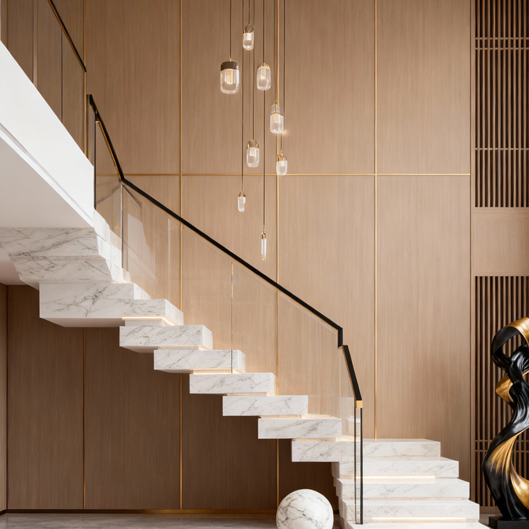 Staircase Chandelier Aluminium Crystal Vertical Linear 7-Head / 13-Head Integrated LED Gold Vintage 3-Step Colour Temperature