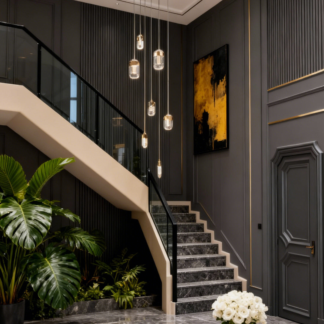 Staircase Chandelier Aluminium Crystal Vertical Linear 7-Head / 13-Head Integrated LED Gold Vintage 3-Step Colour Temperature